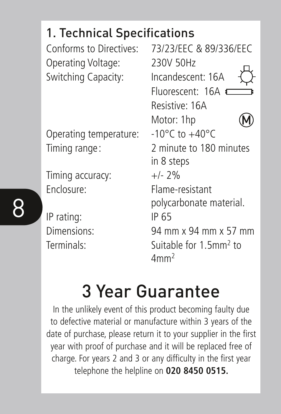 3 year guarantee | Timeguard DS3HD User Manual | Page 5 / 10