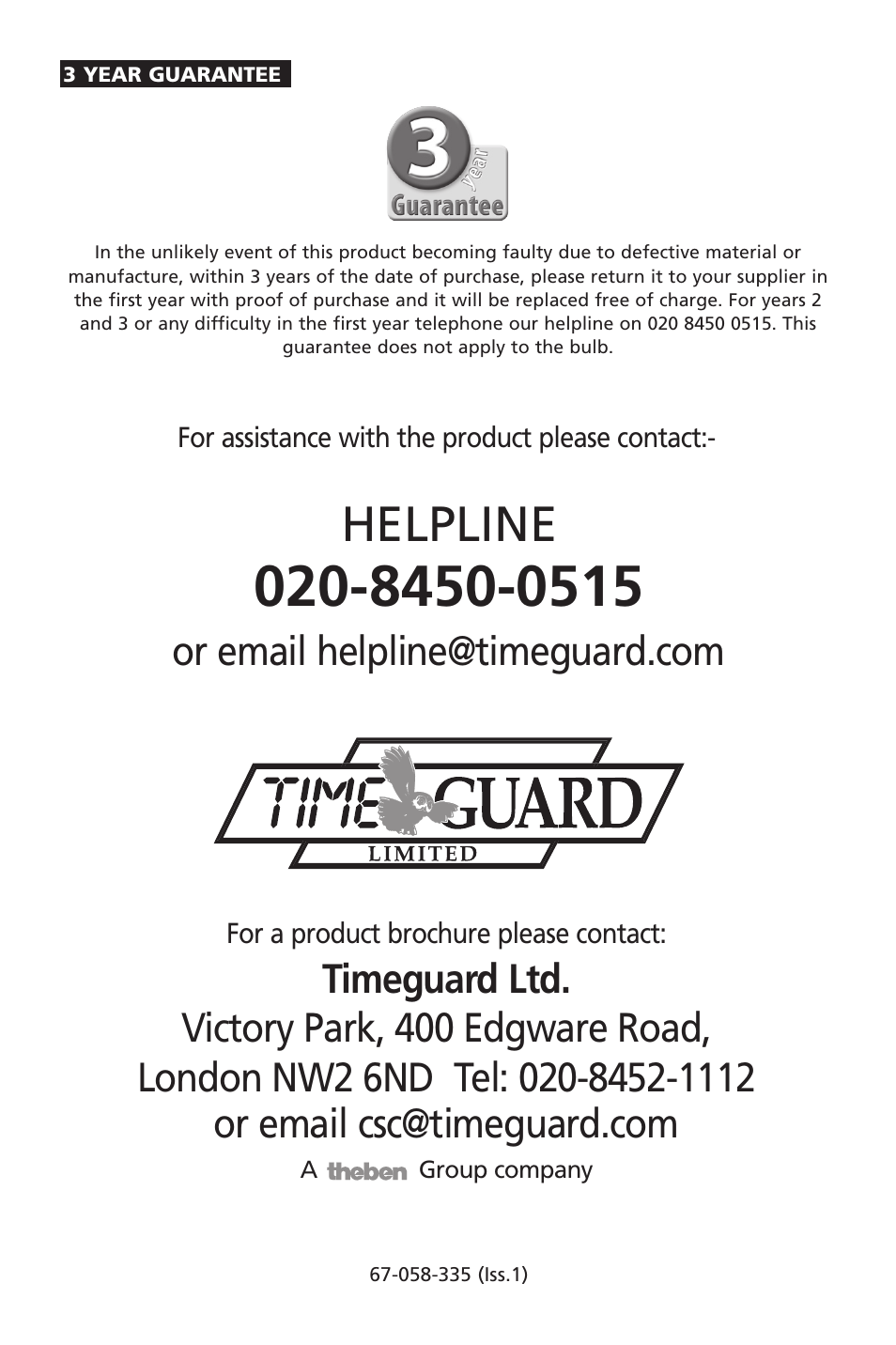 Helpline | Timeguard ECO36PIR User Manual | Page 8 / 8