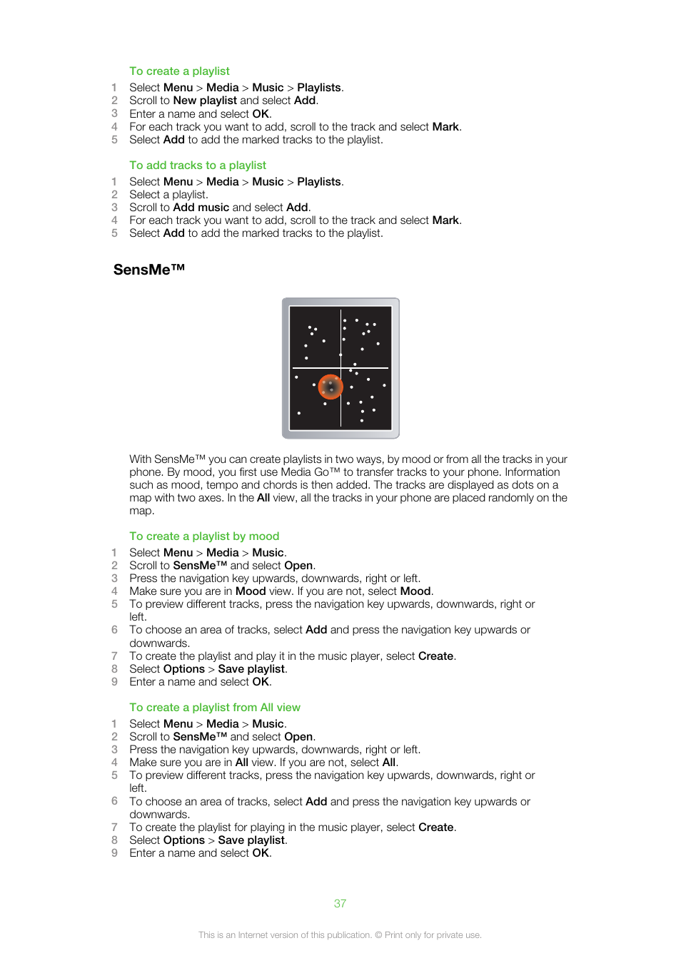 Sensme | Sony Ericsson Aino™(U10) User Manual | Page 37 / 78