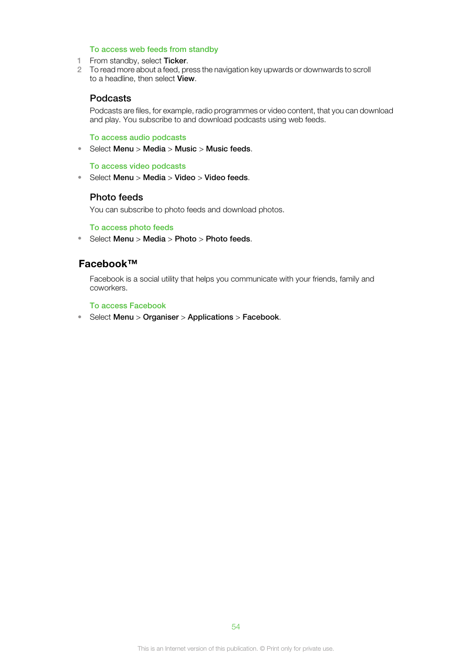 Facebook | Sony Ericsson Aino™(U10) User Manual | Page 54 / 78