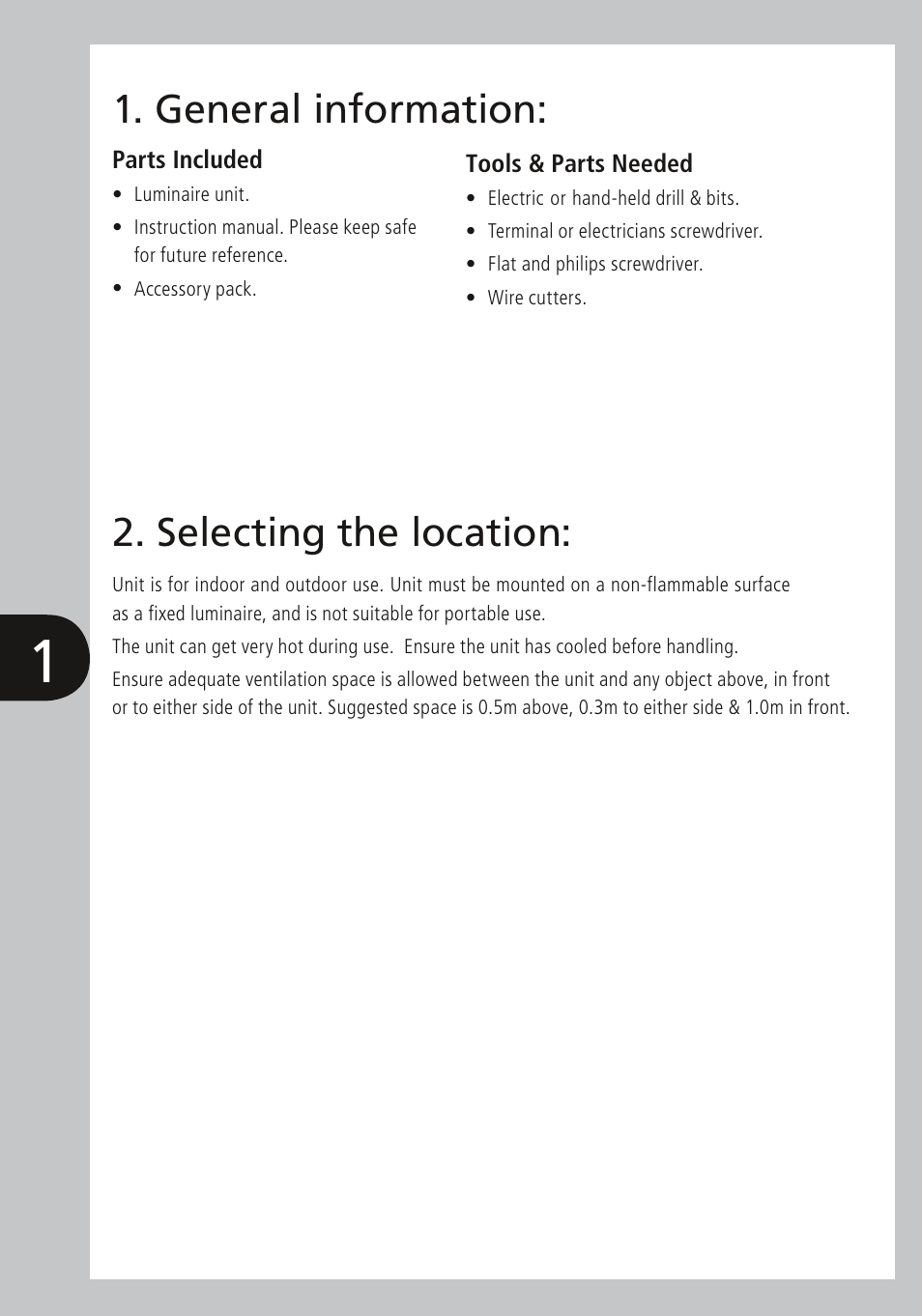 General information, Selecting the location, Operating and testing | Installation, Technical specifications | Timeguard LED88 User Manual | Page 2 / 8