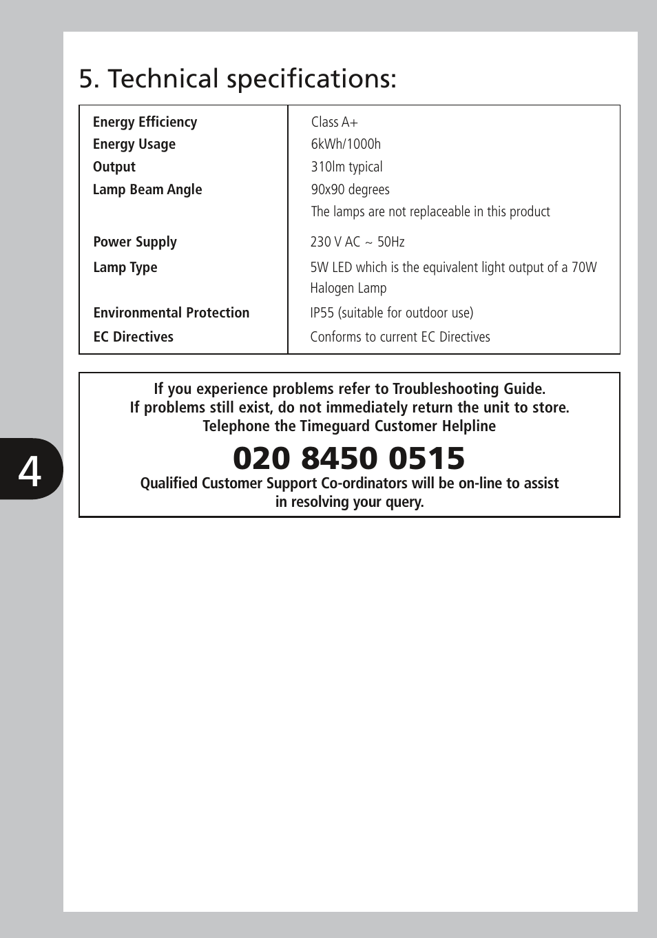 General information, Selecting the location, Operating and testing | Installation, Technical specifications | Timeguard LED88 User Manual | Page 5 / 8