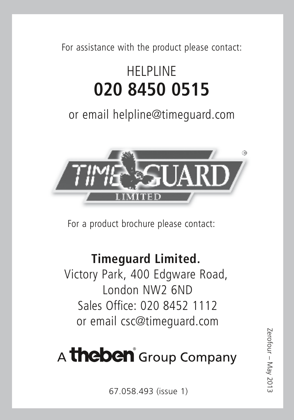 5w led energy saver bulkhead, Model: led88 – black | Timeguard LED88 User Manual | Page 8 / 8
