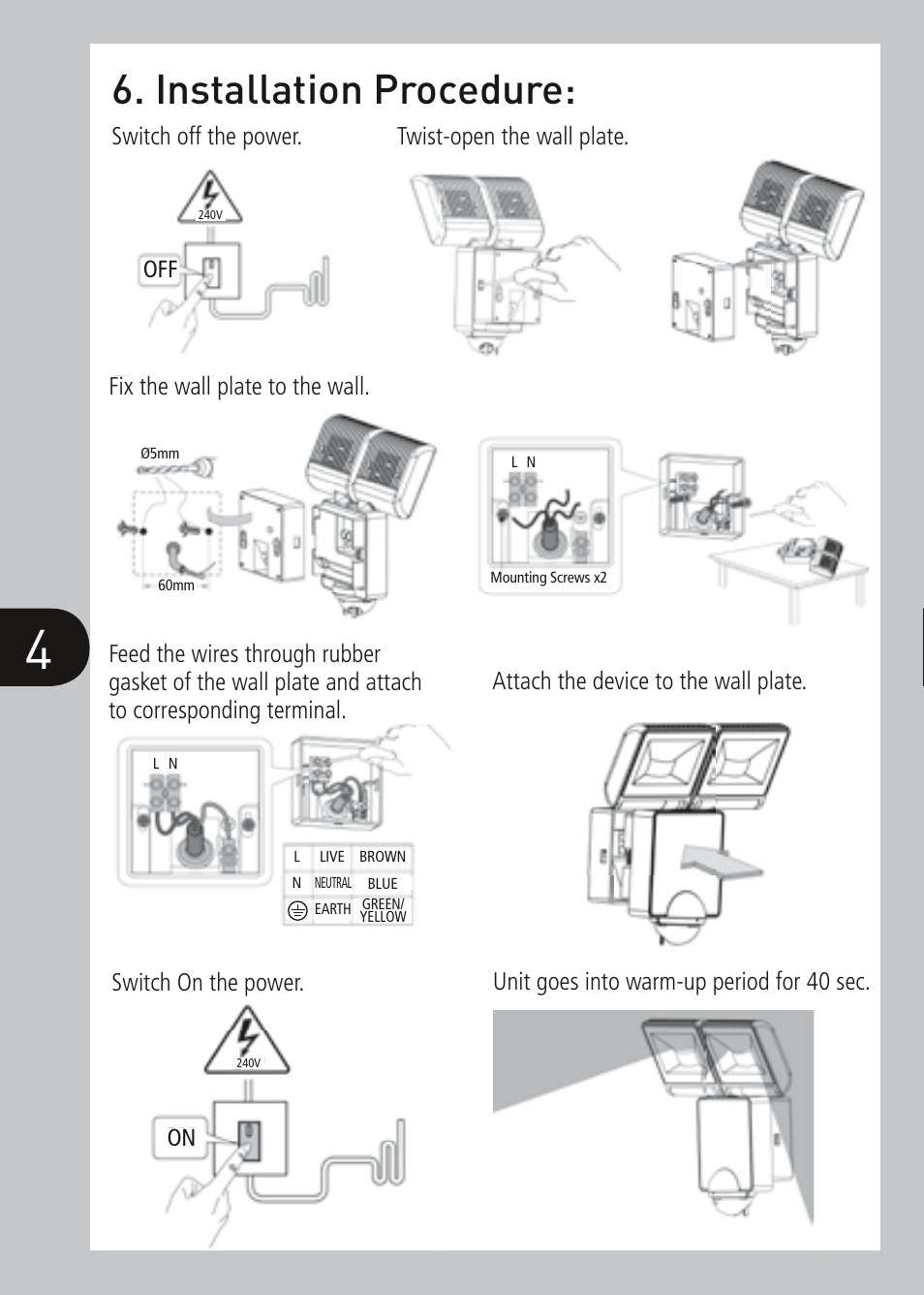 Installation procedure | Timeguard LED200PIRWH User Manual | Page 5 / 12