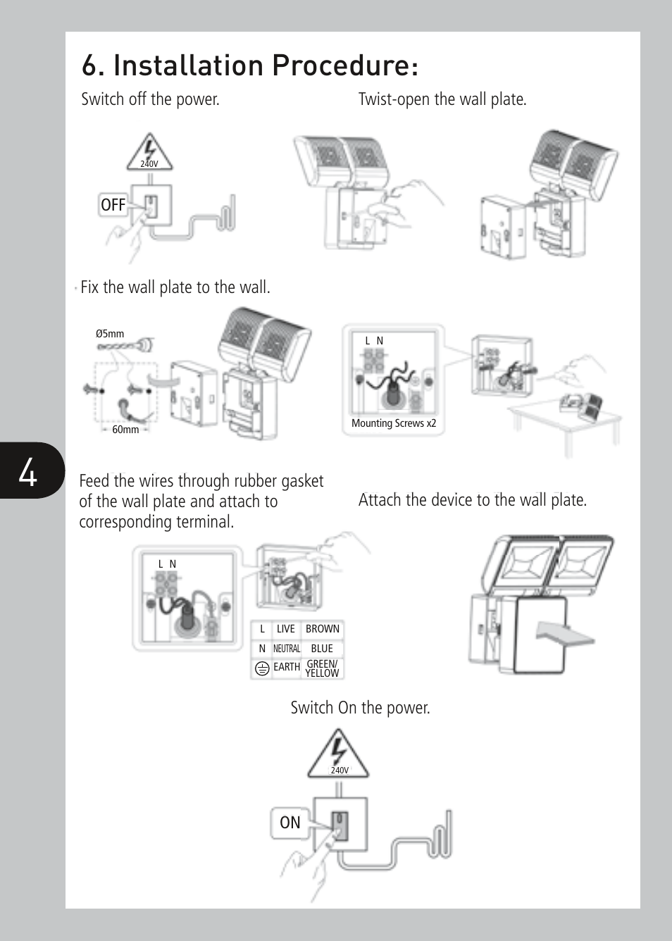 Installation procedure | Timeguard LED200FLB User Manual | Page 5 / 8