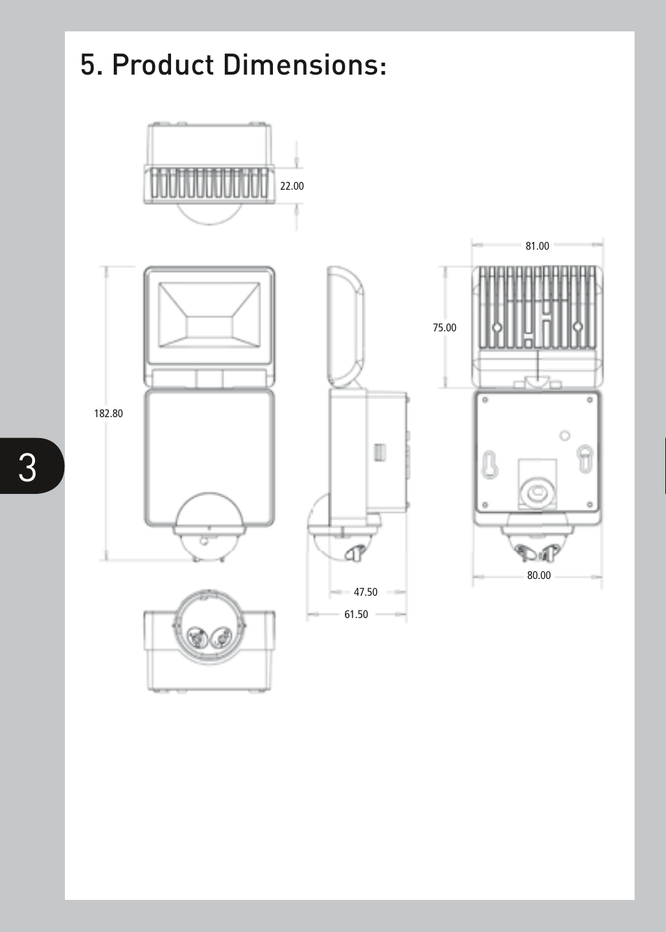 Product dimensions | Timeguard LED100PIRWH User Manual | Page 4 / 12