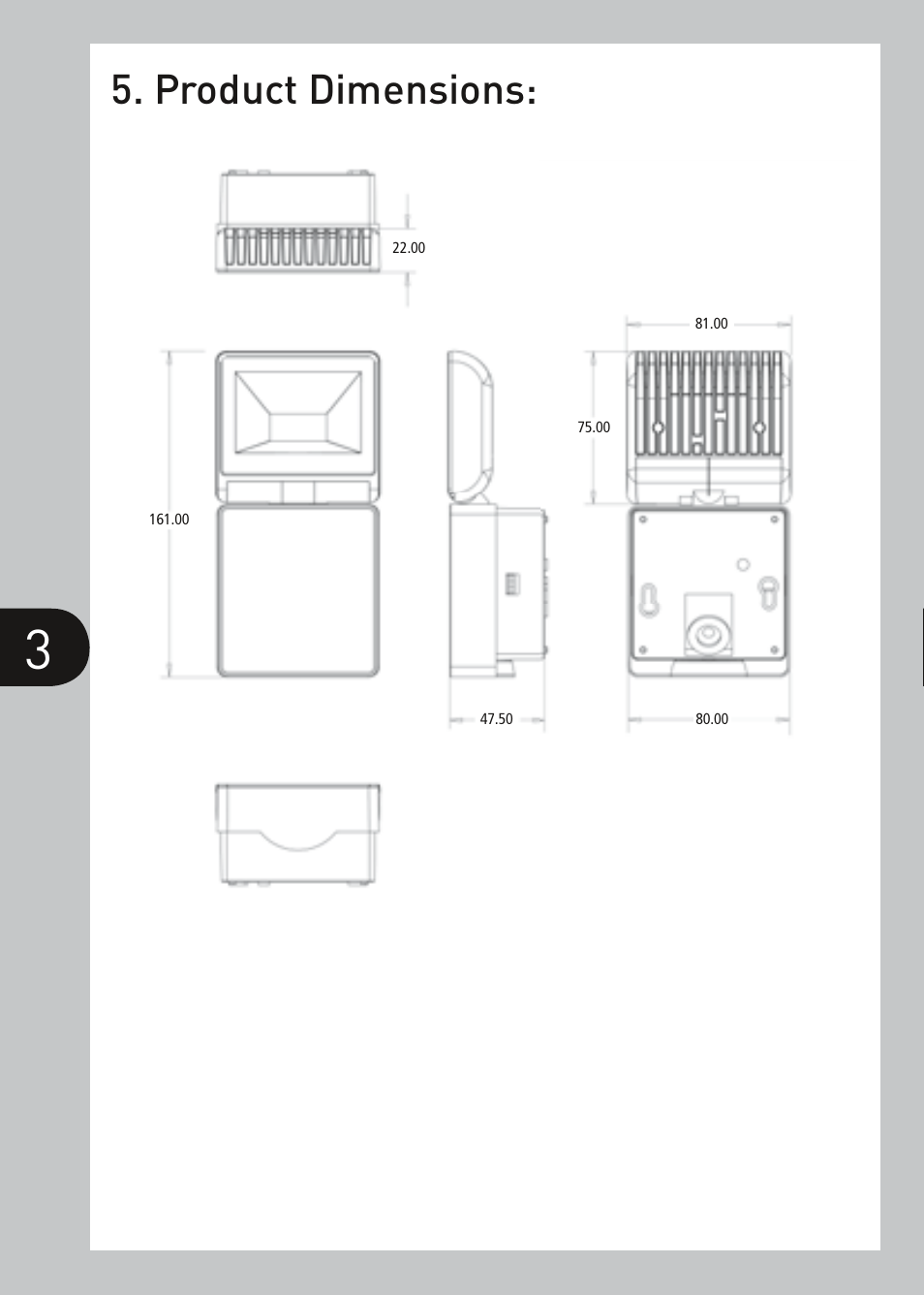 Product dimensions | Timeguard LED100FLWH User Manual | Page 4 / 8