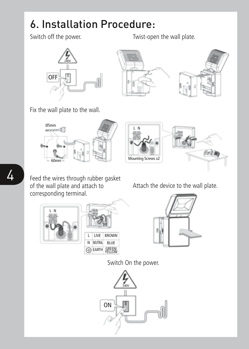 Installation procedure | Timeguard LED100FLWH User Manual | Page 5 / 8