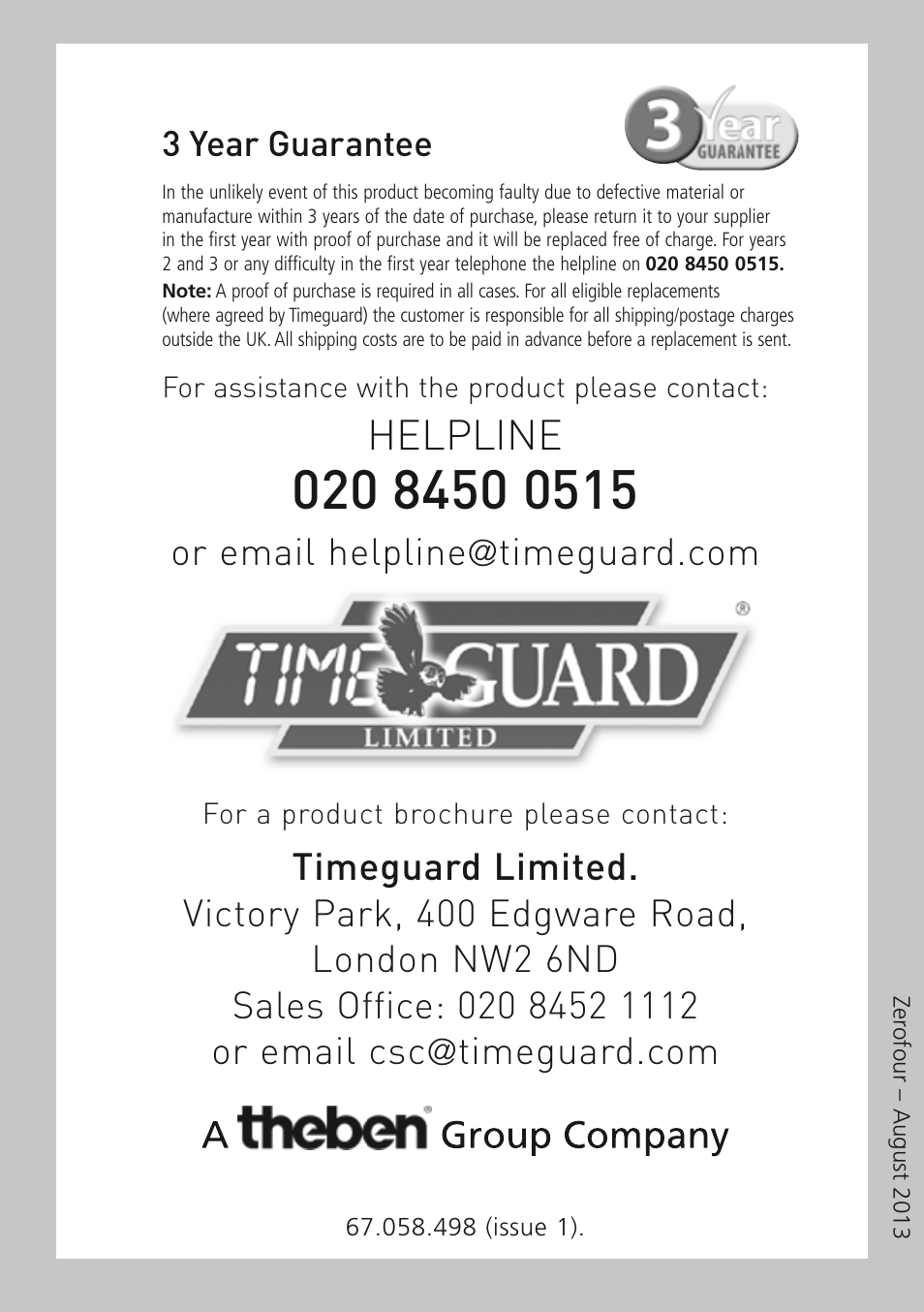 Helpline | Timeguard LEDMF100FL User Manual | Page 4 / 4