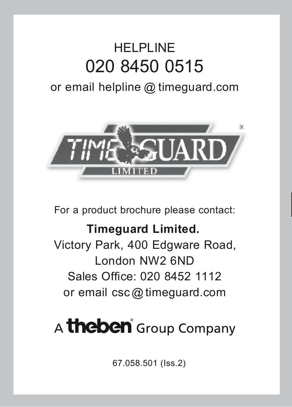 Led uncontrolled floodlight, Helpline, Warning | 3 year guarantee, For a product brochure please contact | Timeguard LEDX30FLB User Manual | Page 8 / 8
