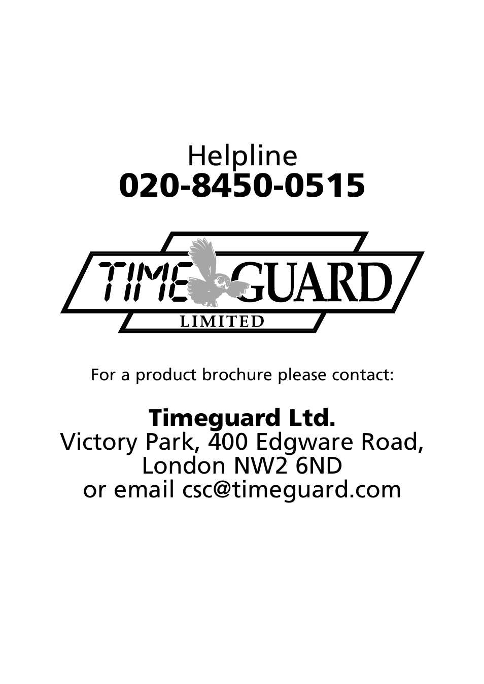 Helpline | Timeguard SLW89 User Manual | Page 12 / 12