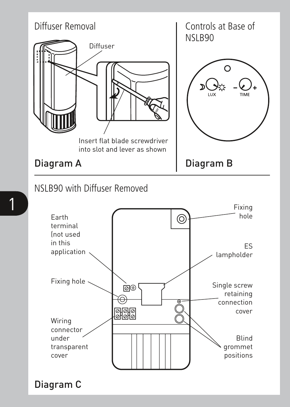 Diagram a diagram b diagram c | Timeguard NSLB90 User Manual | Page 2 / 8