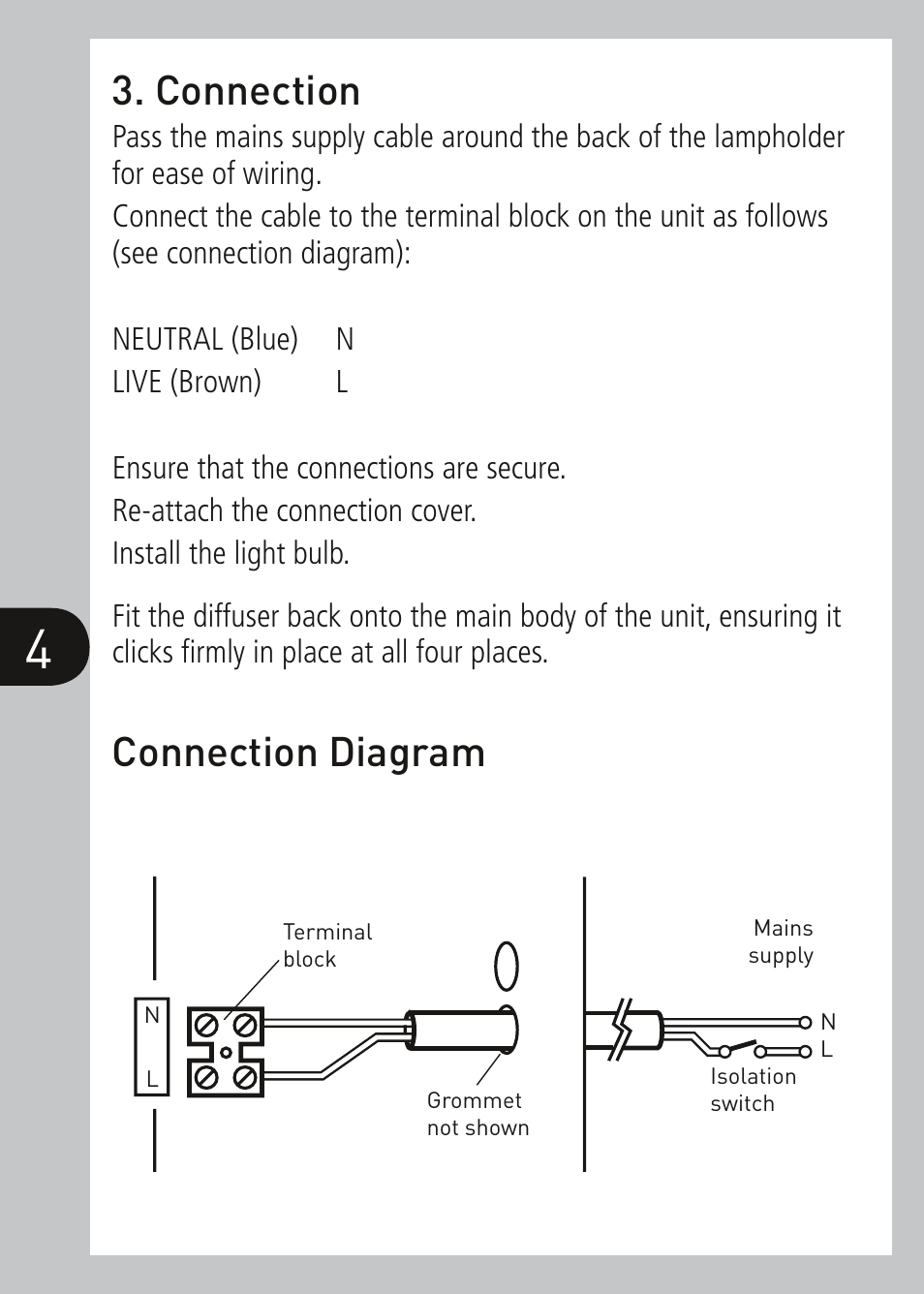 Connection, Connection diagram | Timeguard NSLB90 User Manual | Page 5 / 8