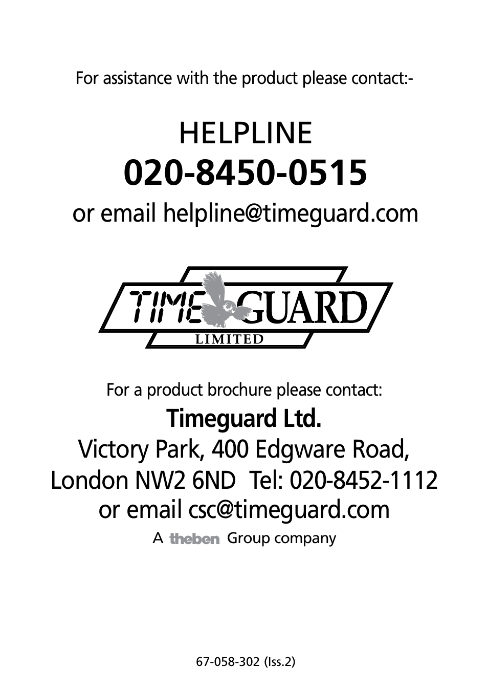 Helpline | Timeguard NSLB150C User Manual | Page 11 / 11