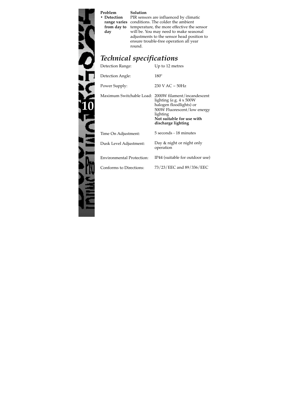 Technical specifications | Timeguard SLW2400 User Manual | Page 11 / 12