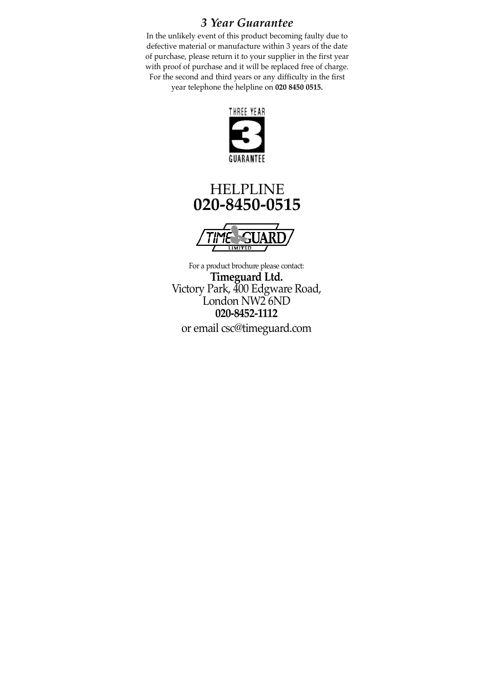 Helpline | Timeguard SLW2400 User Manual | Page 12 / 12