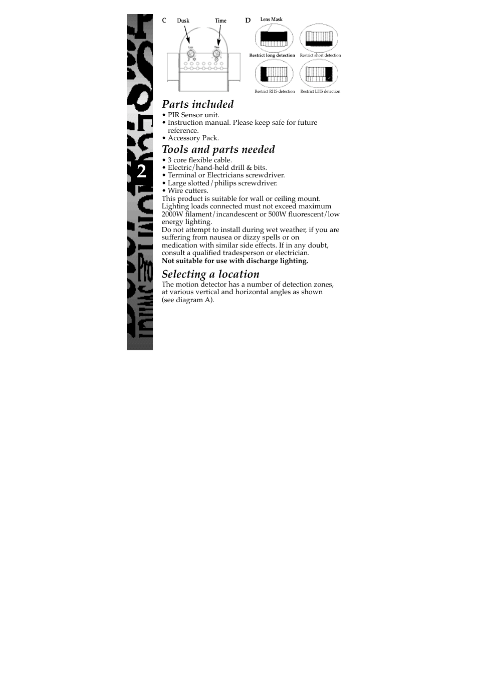 Parts included, Tools and parts needed, Selecting a location | Timeguard SLW2400 User Manual | Page 3 / 12