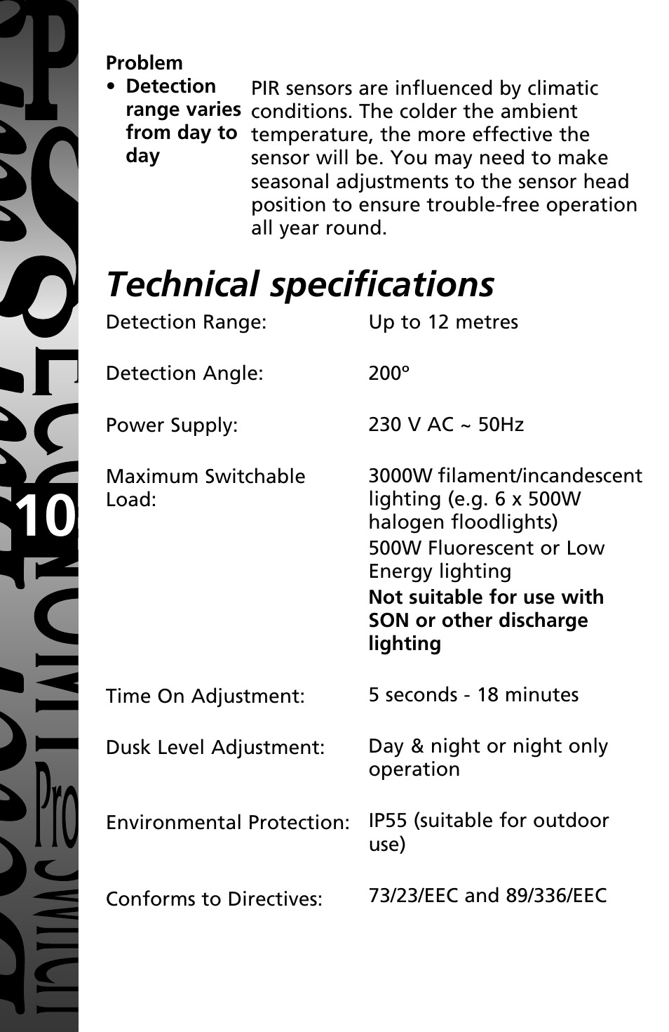 Installation & operating instructions, Technical specifications | Timeguard MTLW3000 User Manual | Page 11 / 12