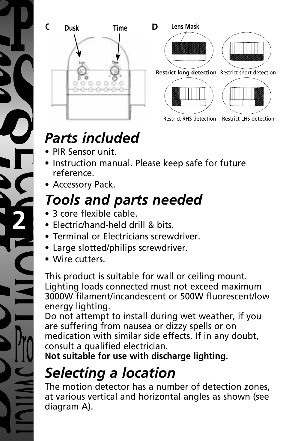 Parts included, Tools and parts needed, Selecting a location | Timeguard MTLW3000 User Manual | Page 3 / 12