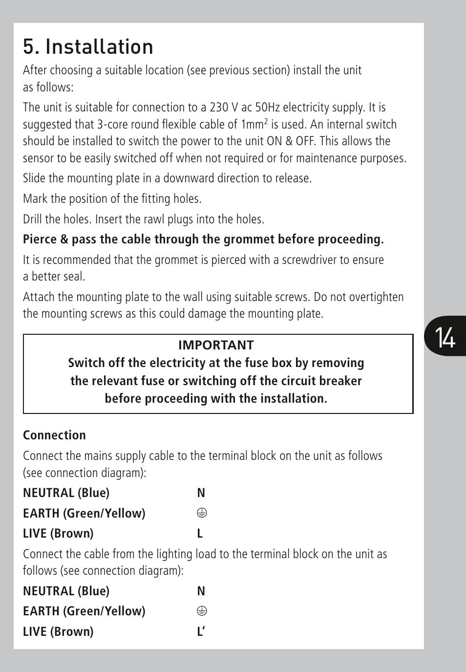 Installation | Timeguard MLSA360N User Manual | Page 15 / 20