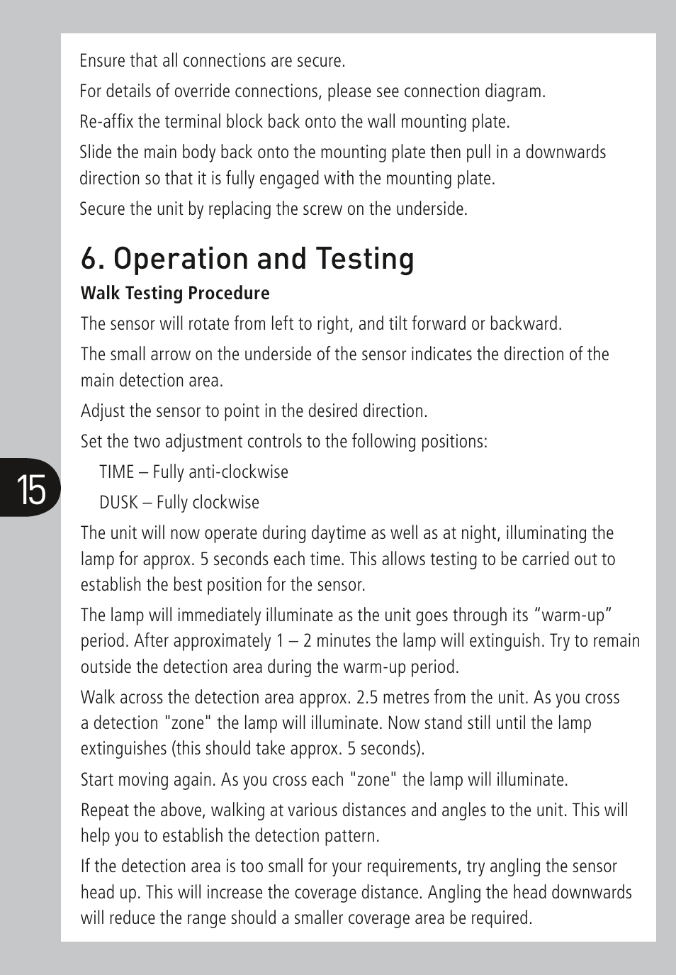 Operation and testing | Timeguard MLSA360N User Manual | Page 16 / 20