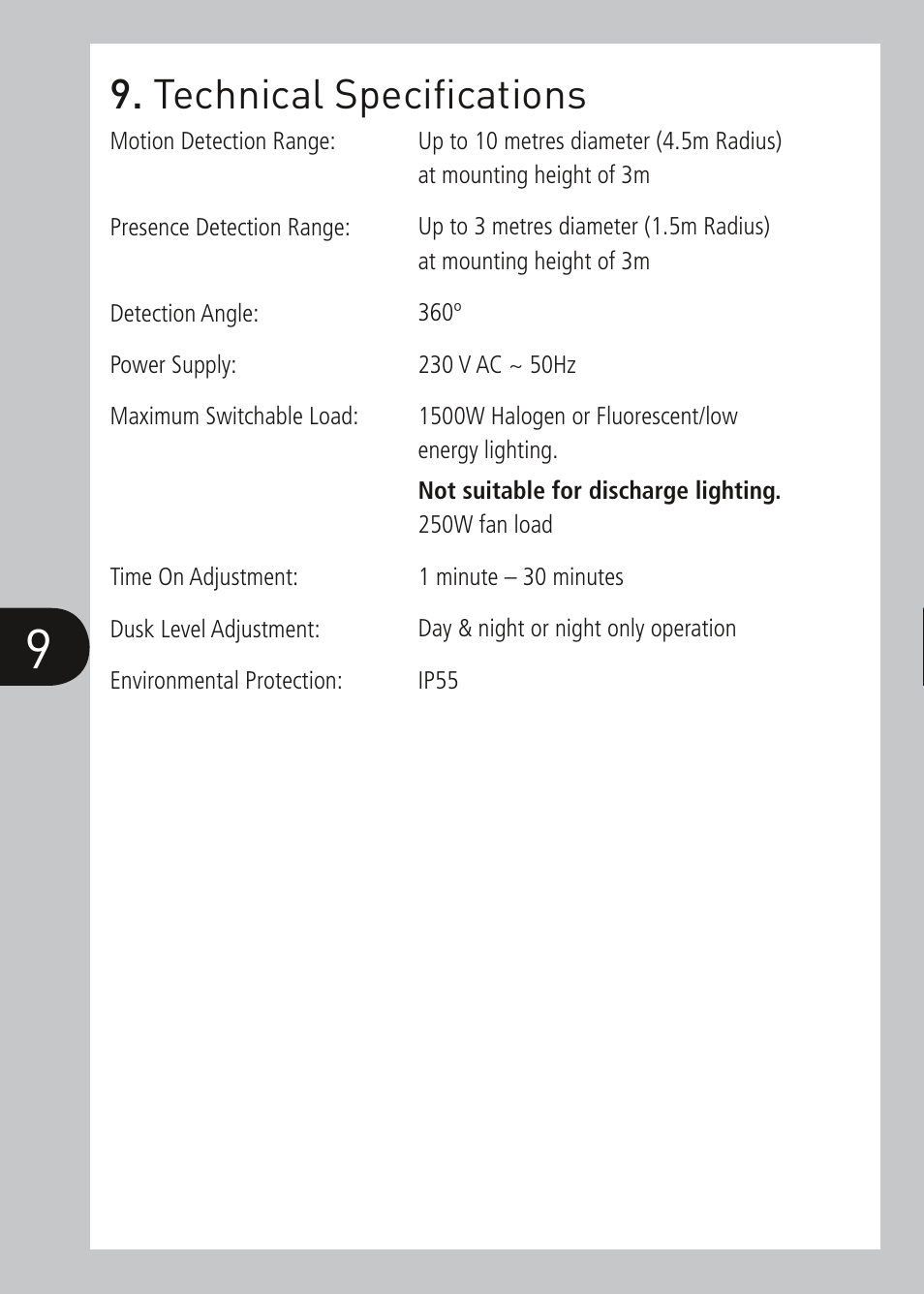 Technical specifications | Timeguard PDSM1500 User Manual | Page 10 / 12