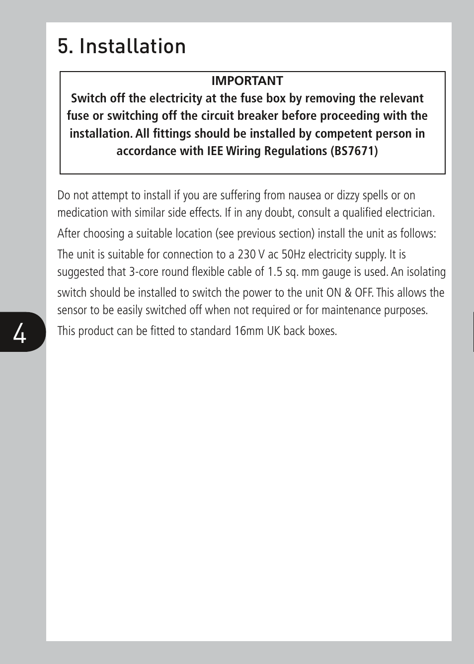 Installation | Timeguard PDSM1500 User Manual | Page 5 / 12