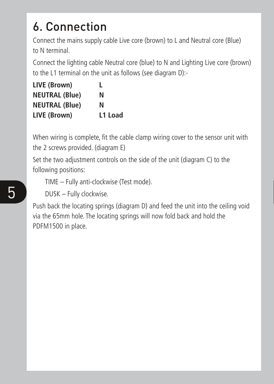Connection | Timeguard PDFM1500 User Manual | Page 6 / 12