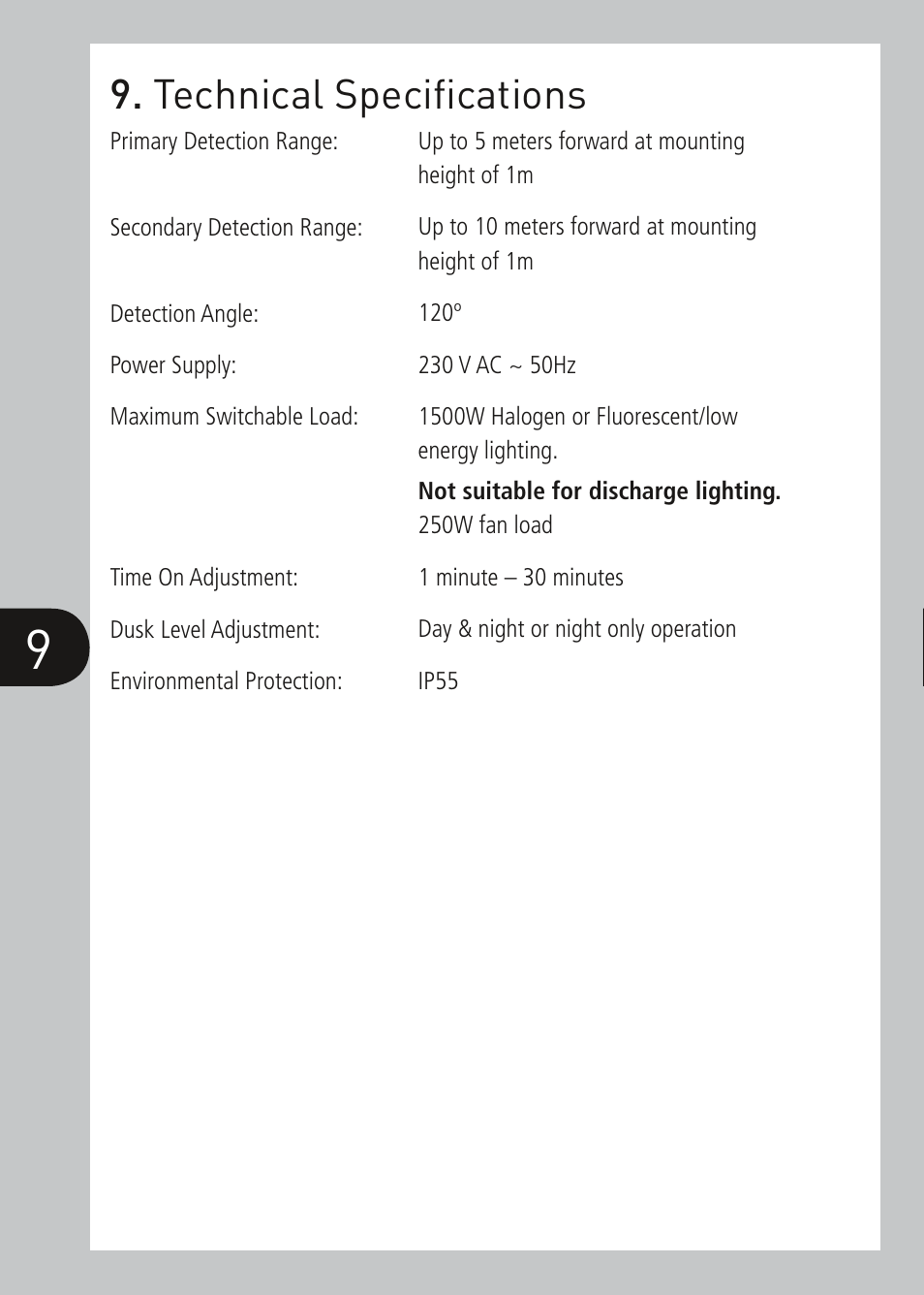 Technical specifications | Timeguard PDWM1500 User Manual | Page 10 / 12