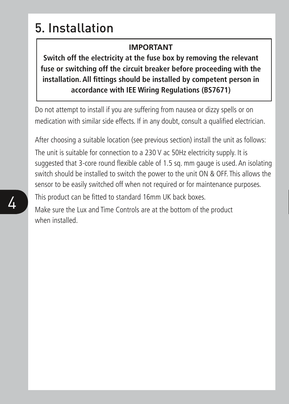 Installation | Timeguard PDWM1500 User Manual | Page 5 / 12
