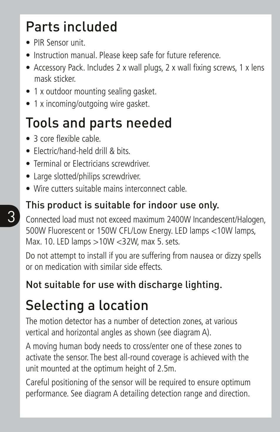 Parts included, Tools and parts needed, Selecting a location | Timeguard SLW360L User Manual | Page 4 / 12