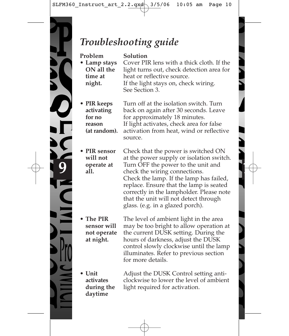 Troubleshooting guide | Timeguard SLFM360 User Manual | Page 10 / 12