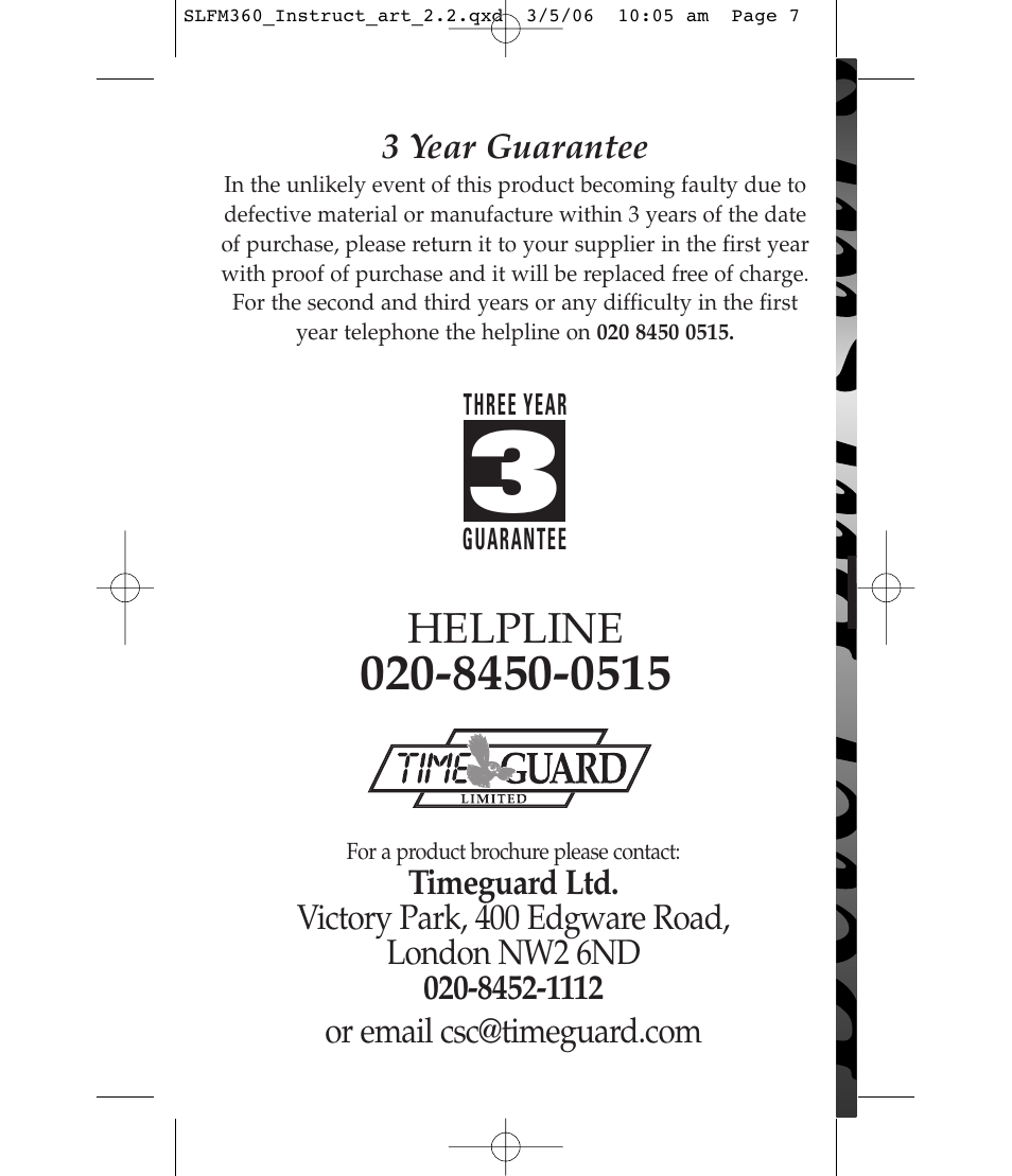 Helpline | Timeguard SLFM360 User Manual | Page 12 / 12