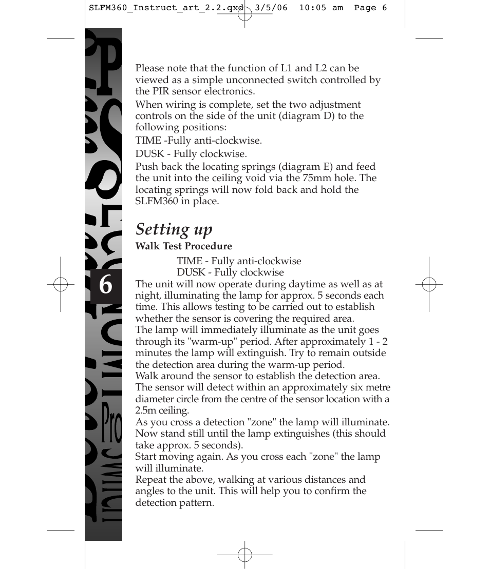 Setting up | Timeguard SLFM360 User Manual | Page 7 / 12