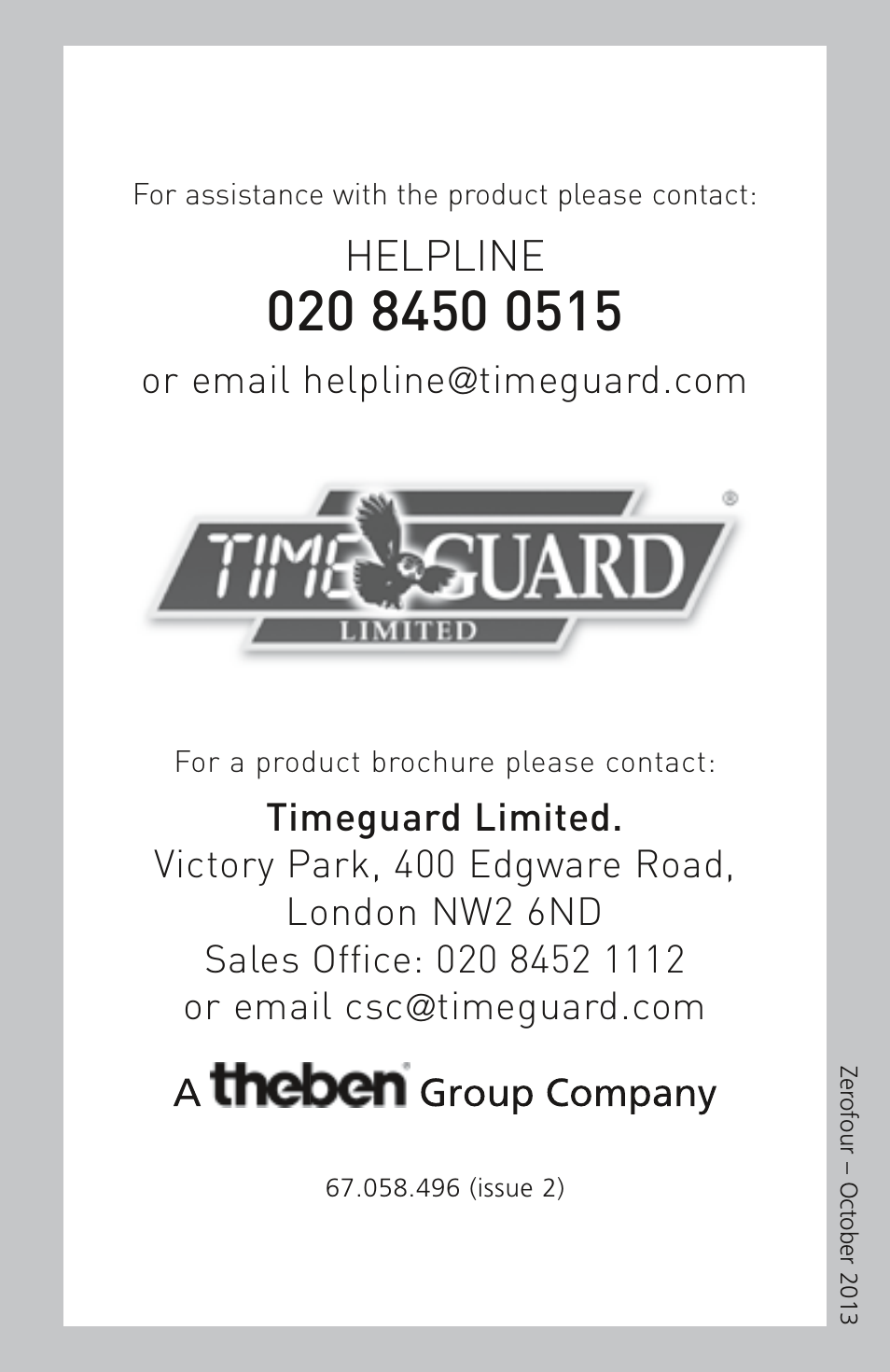 Helpline | Timeguard SLFM360L User Manual | Page 12 / 12