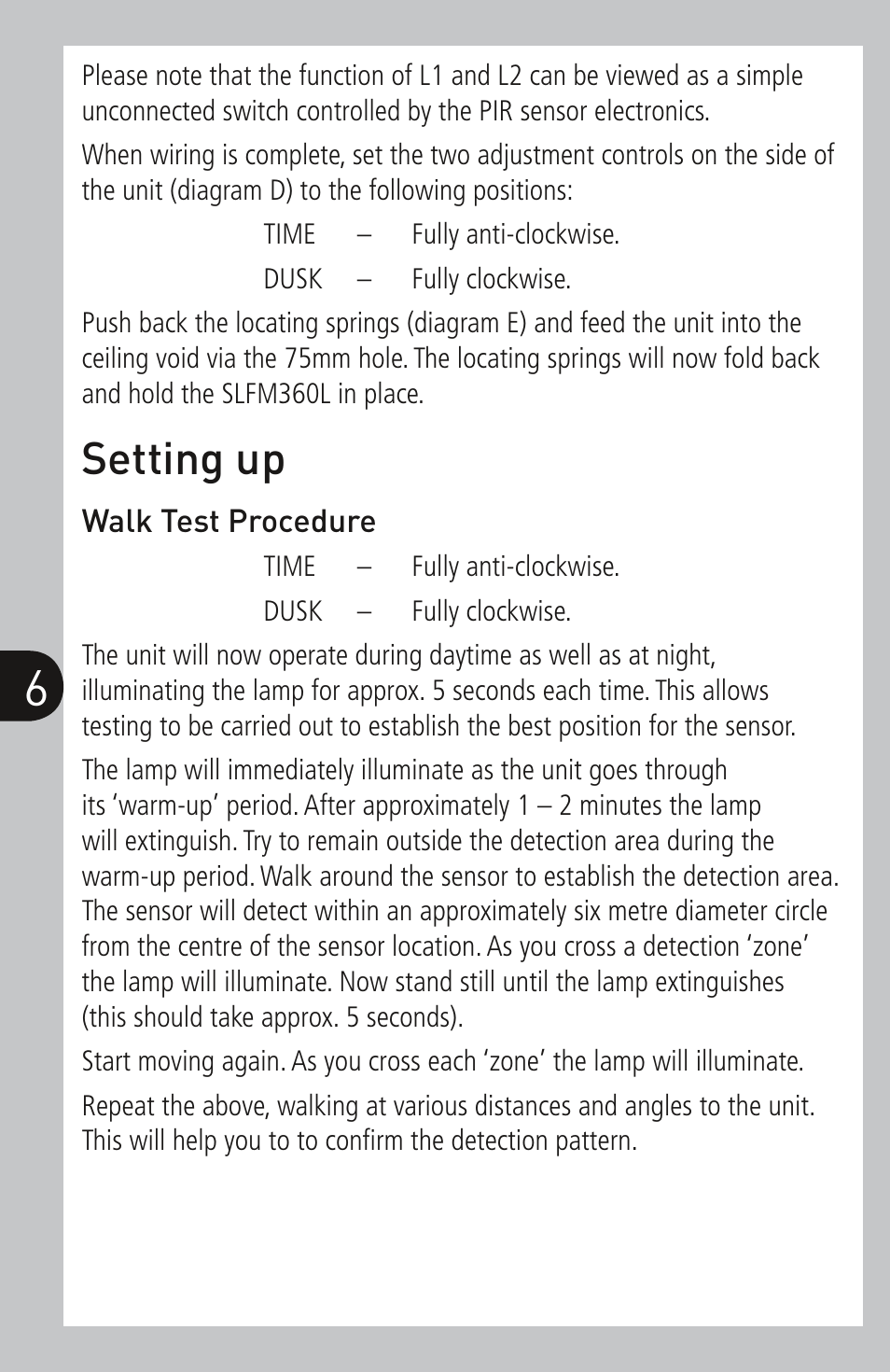 Setting up | Timeguard SLFM360L User Manual | Page 7 / 12
