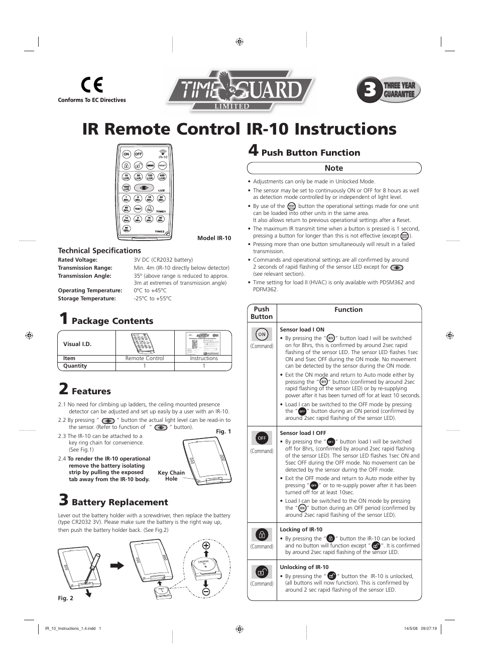 Timeguard IR10 User Manual | 2 pages