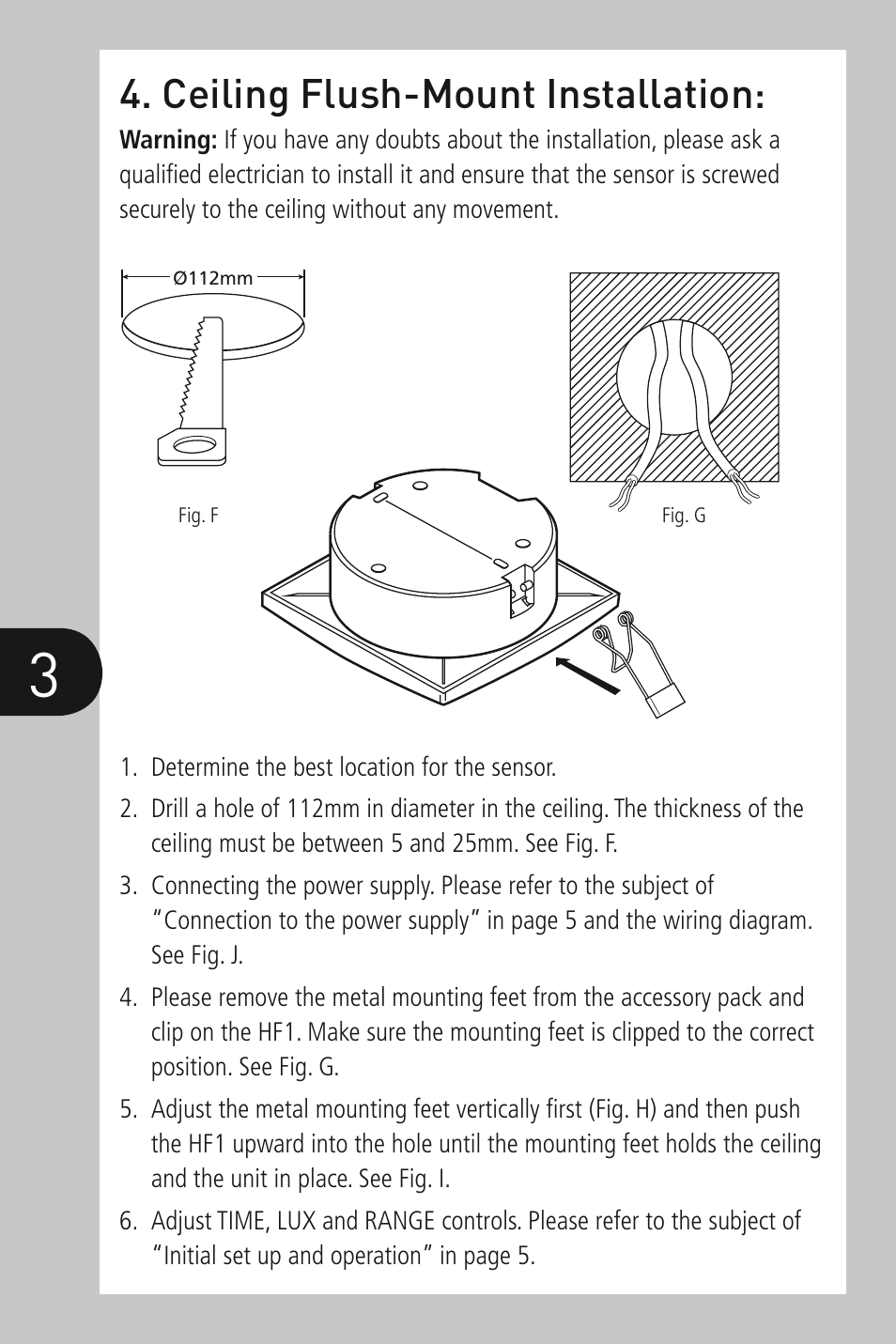 Ceiling flush-mount installation | Timeguard HF1 User Manual | Page 4 / 8