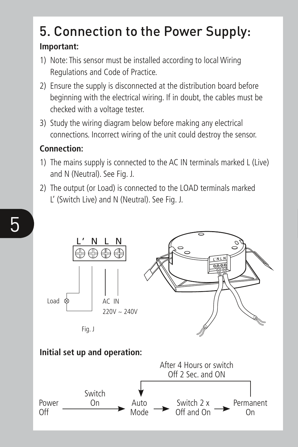Connection to the power supply | Timeguard HF1 User Manual | Page 6 / 8