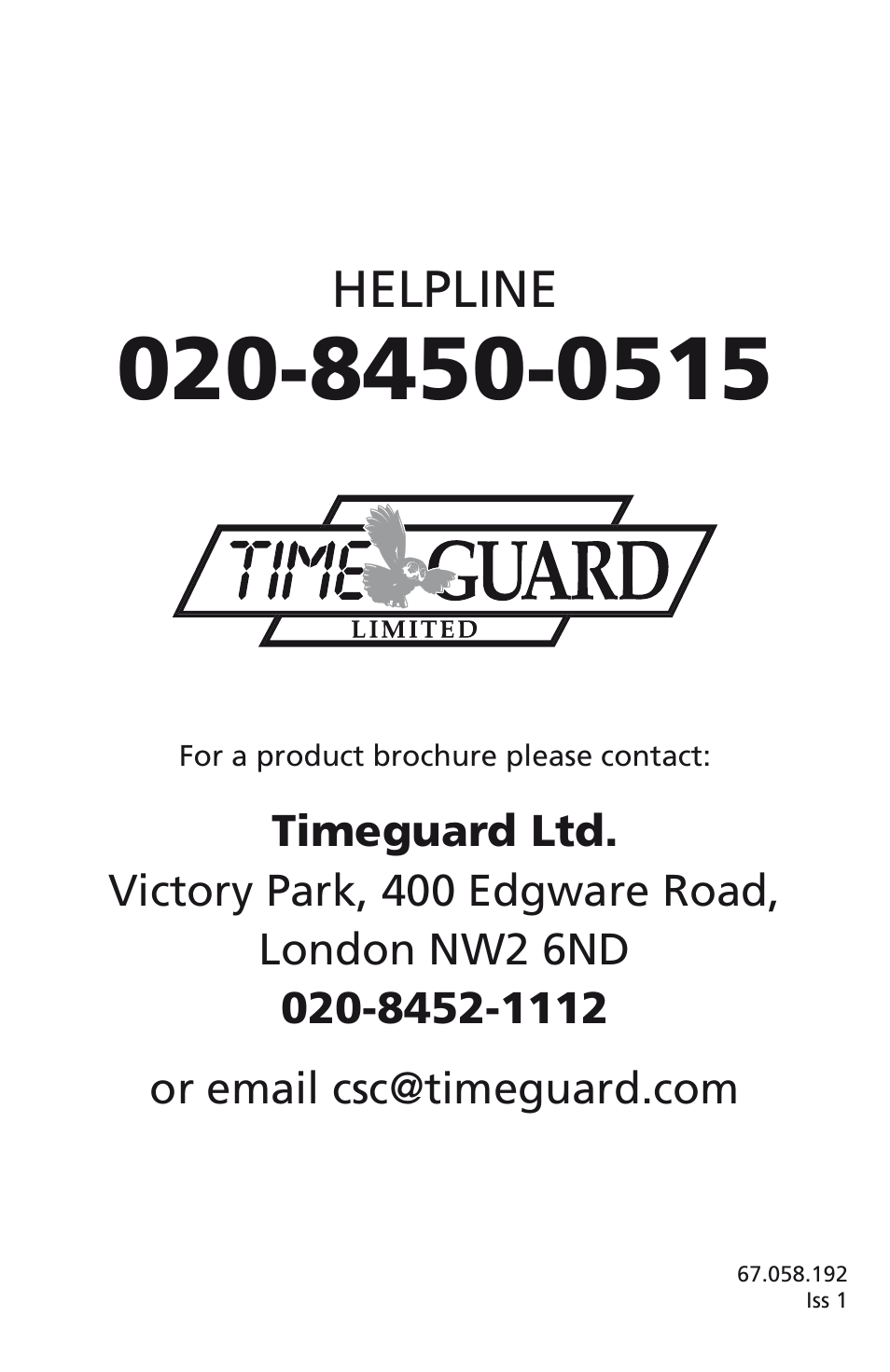 Helpline | Timeguard EADS User Manual | Page 16 / 16