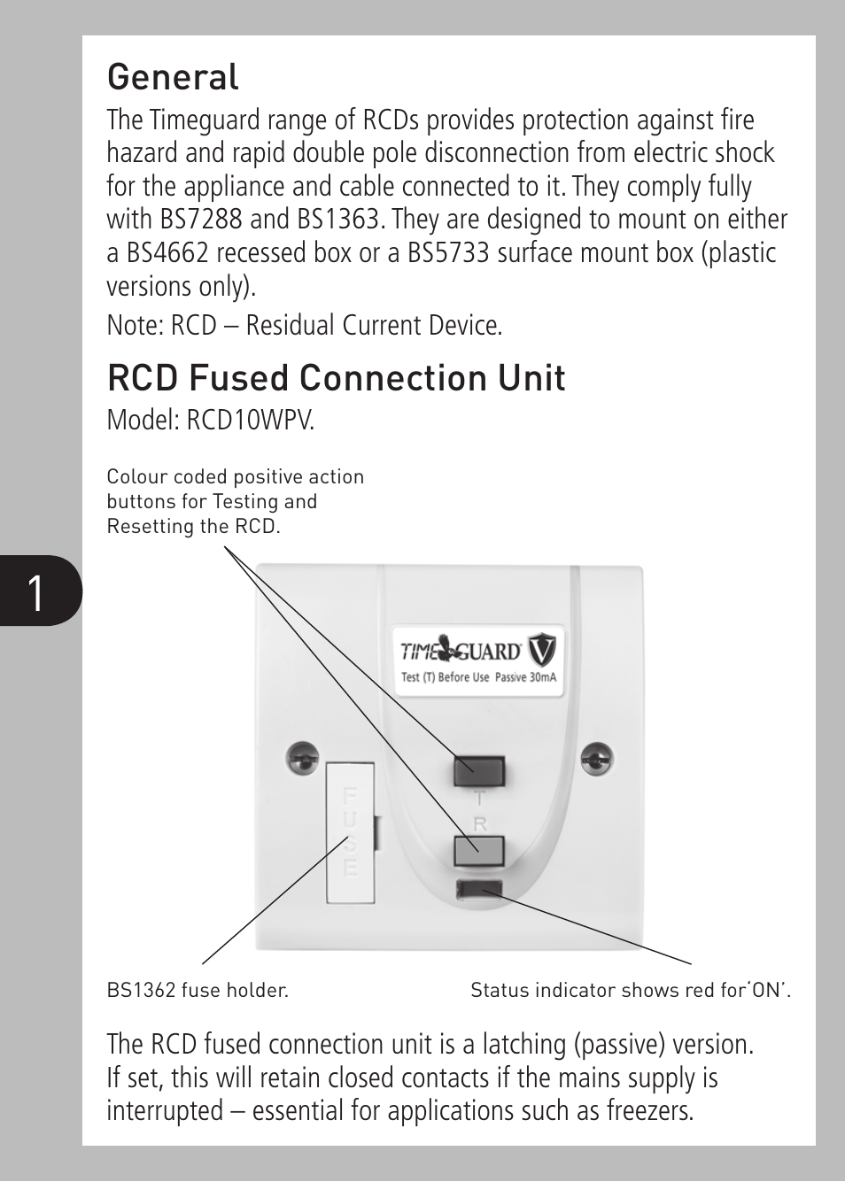 General, Rcd fused connection unit | Timeguard RCD10WPV User Manual | Page 2 / 12