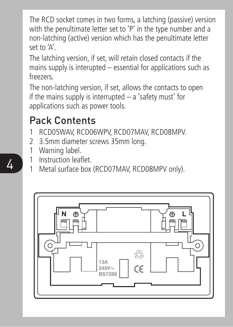 Pack contents | Timeguard RCD10WPV User Manual | Page 5 / 12