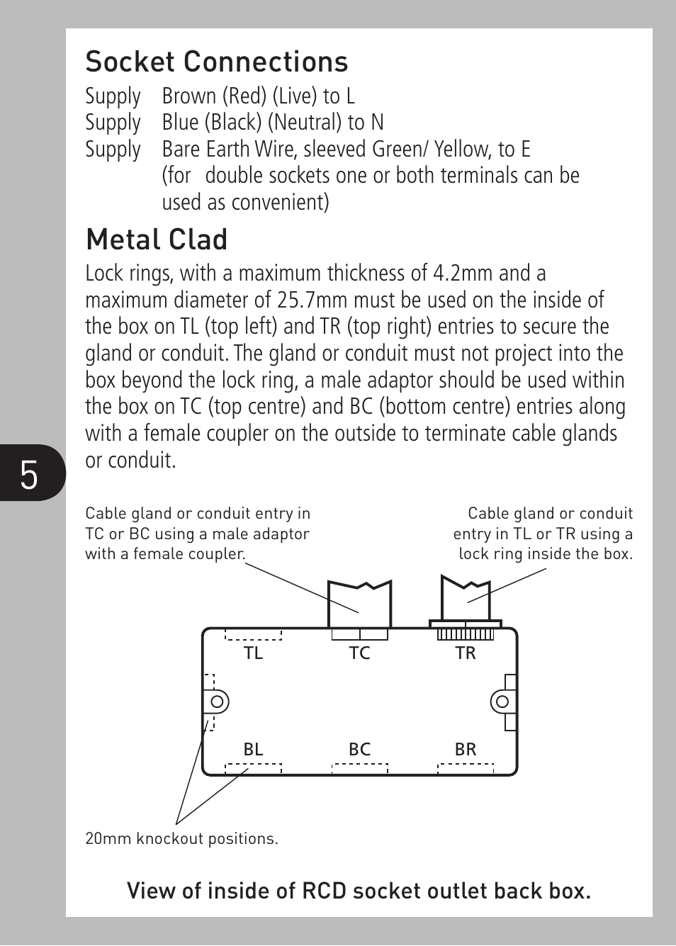 Socket connections, Metal clad | Timeguard RCD10WPV User Manual | Page 6 / 12