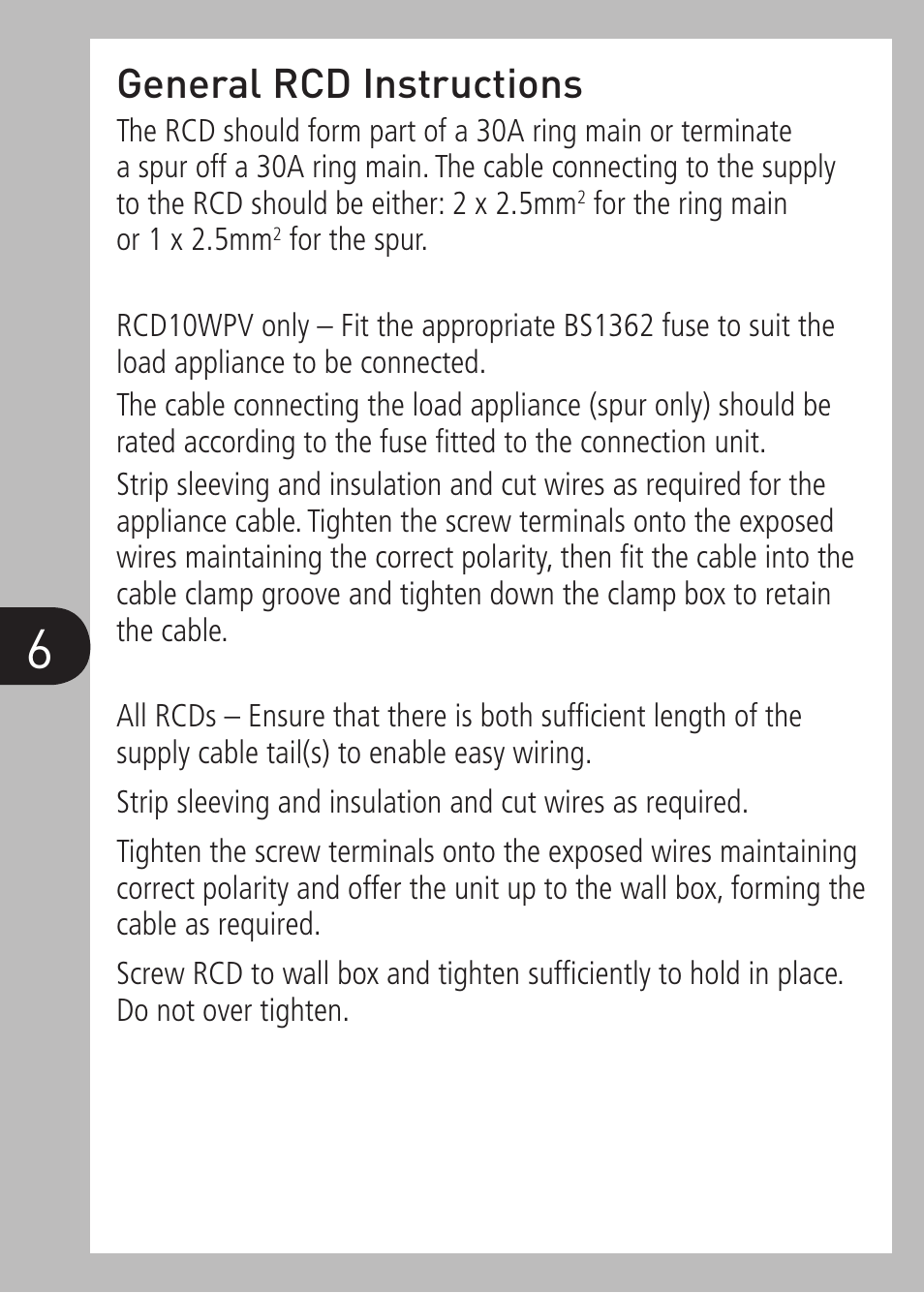 General rcd instructions | Timeguard RCD10WPV User Manual | Page 7 / 12