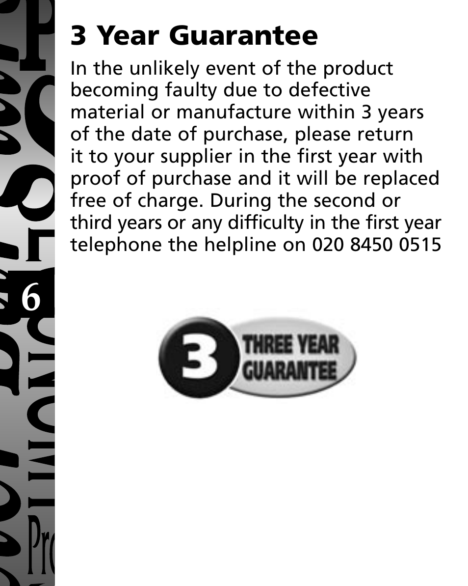 3 year guarantee | Timeguard CB008 User Manual | Page 7 / 8