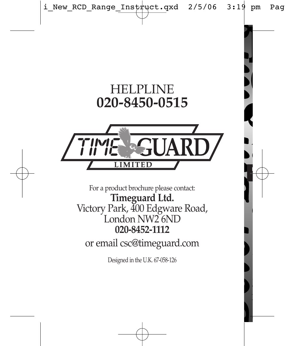 Helpline | Timeguard TFP10WL User Manual | Page 12 / 12