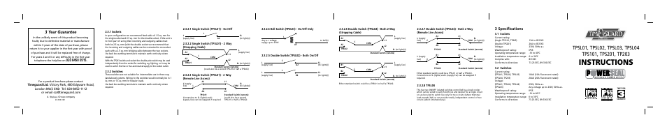 Instructions, 3 year guarantee, 3 specifications | Timeguard TPSL04 User Manual | Page 11 / 15