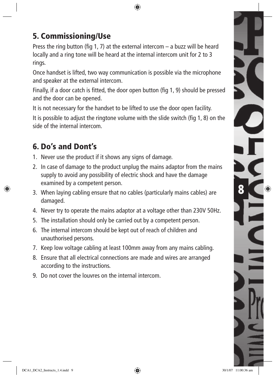 Commissioning/use, Do’s and dont’s | Timeguard DCA2 User Manual | Page 9 / 12