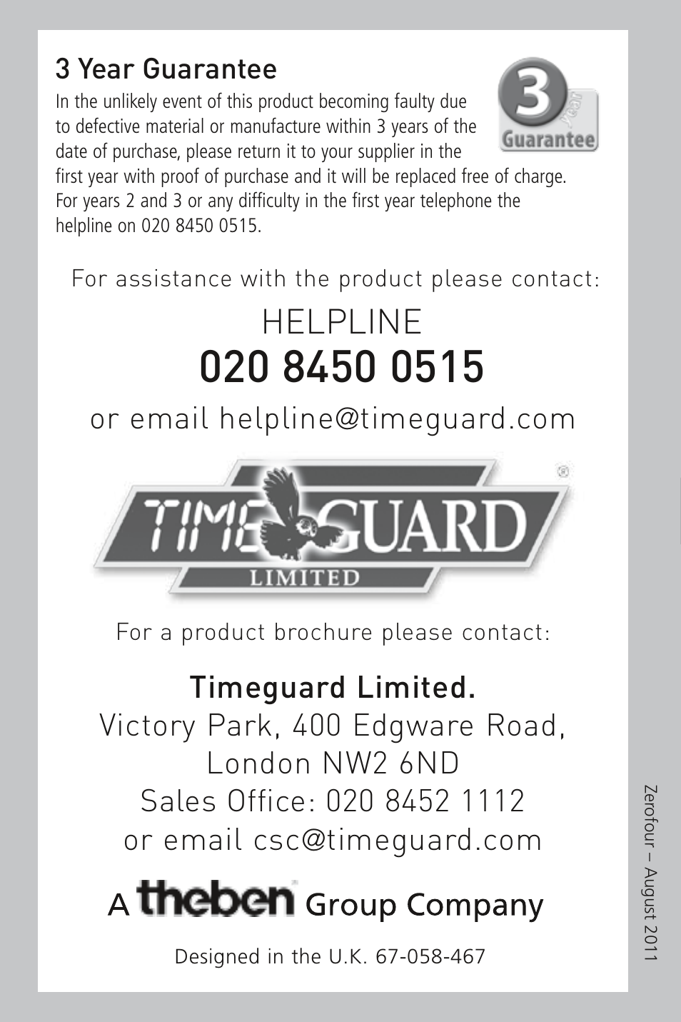 Helpline | Timeguard TRTD7 User Manual | Page 5 / 8