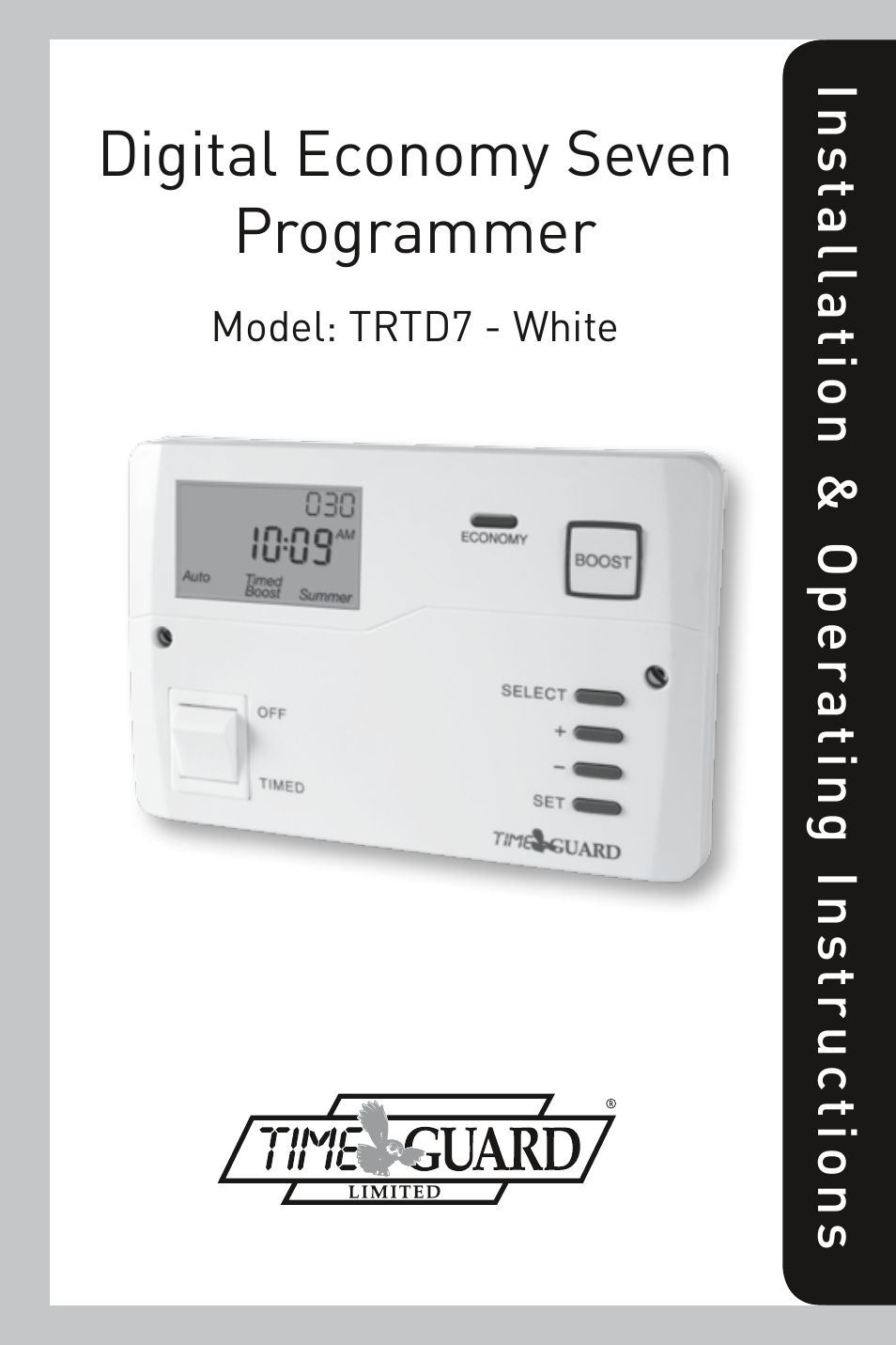 Digital economy seven programmer, Ins tallation & oper ating ins tructions, Model: trtd7 - white | Specifications | Timeguard TRTD7 User Manual | Page 8 / 8